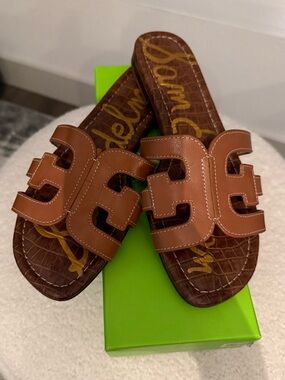 Sam Edelman Brown Leather Slide Sandals